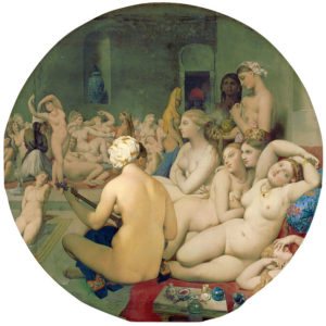 新古典主義を受け継いだドミニコ・アングルの「トルコ風呂」『トルコ風呂』 1863年 ルーヴル美術館。新古典主義ではあるが異国情緒というロマン主義的な要素が入っている。